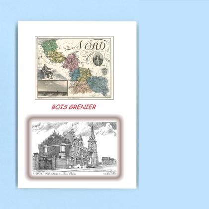 Cartes Postales impression Noir avec dpartement sur la ville de BOIS GRENIER Titre : mairie et eglise