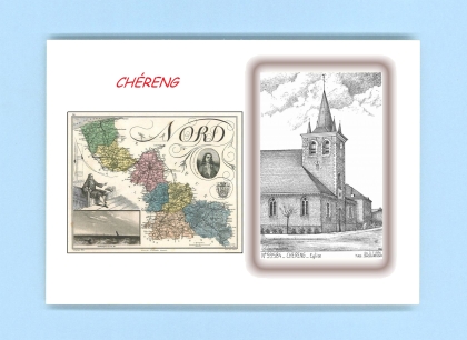 Cartes Postales impression Noir avec dpartement sur la ville de CHERENG Titre : eglise