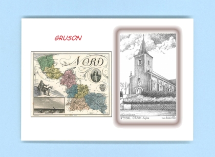 Cartes Postales impression Noir avec dpartement sur la ville de GRUSON Titre : eglise