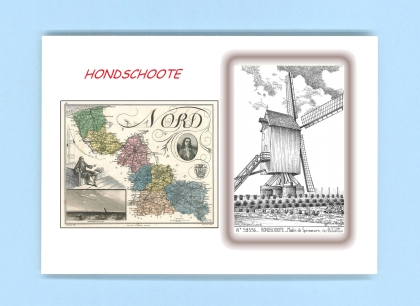 Cartes Postales impression Noir avec dpartement sur la ville de HONDSCHOOTE Titre : moulin de spinnewyn