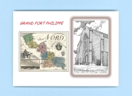 Cartes Postales impression Noir avec dpartement sur la ville de GRAND FORT PHILIPPE Titre : eglise