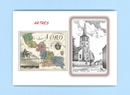 Cartes Postales impression Noir avec dpartement sur la ville de ARTRES Titre : eglise
