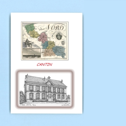 Cartes Postales impression Noir avec dpartement sur la ville de CANTIN Titre : mairie