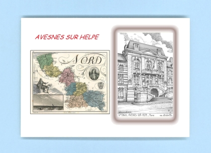 Cartes Postales impression Noir avec dpartement sur la ville de AVESNES SUR HELPE Titre : mairie