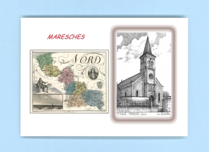 Cartes Postales impression Noir avec dpartement sur la ville de MARESCHES Titre : eglise