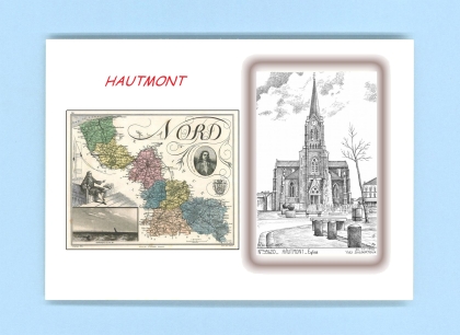 Cartes Postales impression Noir avec dpartement sur la ville de HAUTMONT Titre : eglise