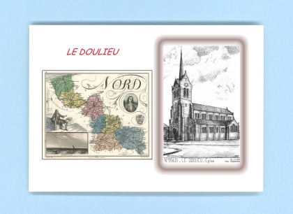 Cartes Postales impression Noir avec dpartement sur la ville de LE DOULIEU Titre : eglise