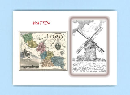 Cartes Postales impression Noir avec dpartement sur la ville de WATTEN Titre : moulin de la montagne