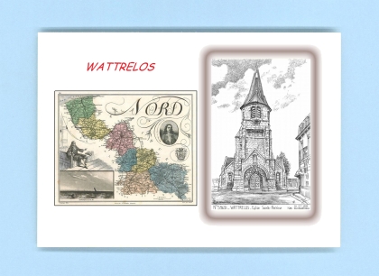 Cartes Postales impression Noir avec dpartement sur la ville de WATTRELOS Titre : eglise ste therese