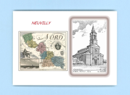 Cartes Postales impression Noir avec dpartement sur la ville de NEUVILLY Titre : eglise