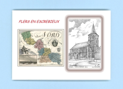 Cartes Postales impression Noir avec dpartement sur la ville de FLERS EN ESCREBIEUX Titre : eglise