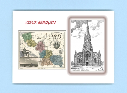 Cartes Postales impression Noir avec dpartement sur la ville de VIEUX BERQUIN Titre : eglise