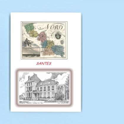 Cartes Postales impression Noir avec dpartement sur la ville de SANTES Titre : chateau du parc