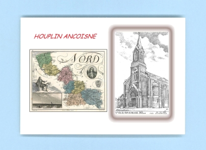 Cartes Postales impression Noir avec dpartement sur la ville de HOUPLIN ANCOISNE Titre : eglise d ancoisne