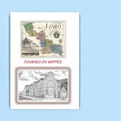 Cartes Postales impression Noir avec dpartement sur la ville de FOURNES EN WEPPES Titre : mairie