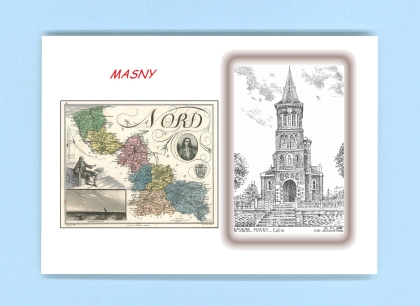 Cartes Postales impression Noir avec dpartement sur la ville de MASNY Titre : eglise