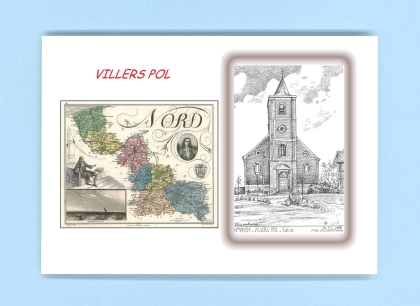 Cartes Postales impression Noir avec dpartement sur la ville de VILLERS POL Titre : eglise