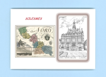 Cartes Postales impression Noir avec dpartement sur la ville de SOLESMES Titre : hotel de ville