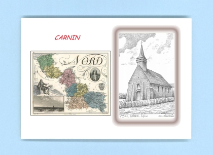 Cartes Postales impression Noir avec dpartement sur la ville de CARNIN Titre : eglise