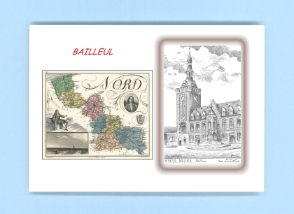 Cartes Postales impression Noir avec dpartement sur la ville de BAILLEUL Titre : beffroi