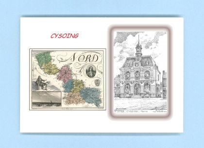 Cartes Postales impression Noir avec dpartement sur la ville de CYSOING Titre : mairie
