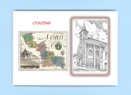 Cartes Postales impression Noir avec dpartement sur la ville de CYSOING Titre : eglise