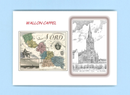 Cartes Postales impression Noir avec dpartement sur la ville de WALLON CAPPEL Titre : eglise