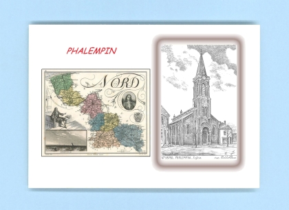 Cartes Postales impression Noir avec dpartement sur la ville de PHALEMPIN Titre : eglise