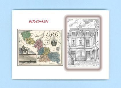Cartes Postales impression Noir avec dpartement sur la ville de BOUCHAIN Titre : hotel de ville