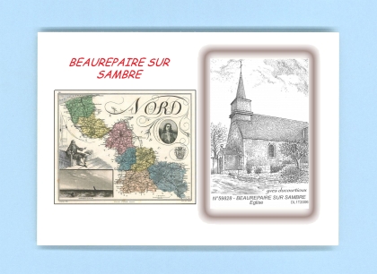 Cartes Postales impression Noir avec dpartement sur la ville de BEAUREPAIRE SUR SAMBRE Titre : eglise
