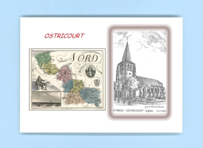 Cartes Postales impression Noir avec dpartement sur la ville de OSTRICOURT Titre : eglise