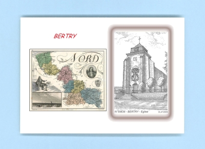 Cartes Postales impression Noir avec dpartement sur la ville de BERTRY Titre : eglise