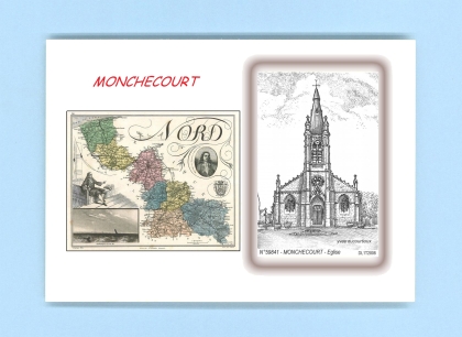 Cartes Postales impression Noir avec dpartement sur la ville de MONCHECOURT Titre : eglise