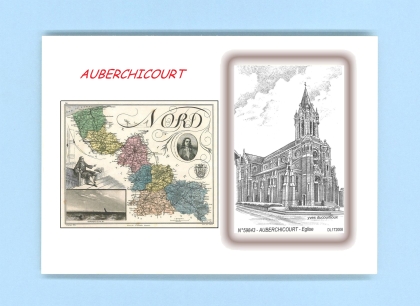 Cartes Postales impression Noir avec dpartement sur la ville de AUBERCHICOURT Titre : eglise
