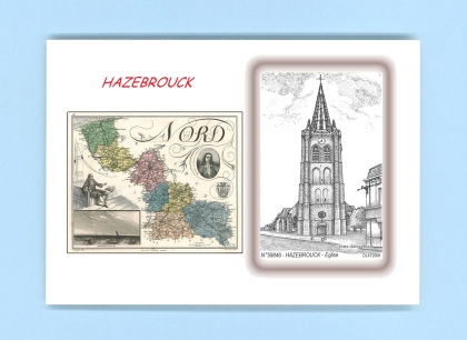 Cartes Postales impression Noir avec dpartement sur la ville de HAZEBROUCK Titre : eglise