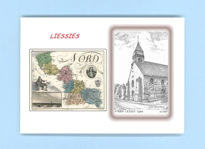 Cartes Postales impression Noir avec dpartement sur la ville de LIESSIES Titre : eglise