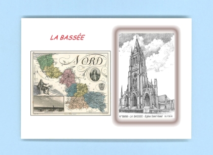 Cartes Postales impression Noir avec dpartement sur la ville de LA BASSEE Titre : eglise st vaast