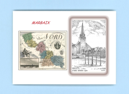 Cartes Postales impression Noir avec dpartement sur la ville de MARBAIX Titre : eglise