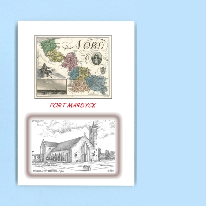 Cartes Postales impression Noir avec dpartement sur la ville de FORT MARDYCK Titre : eglise