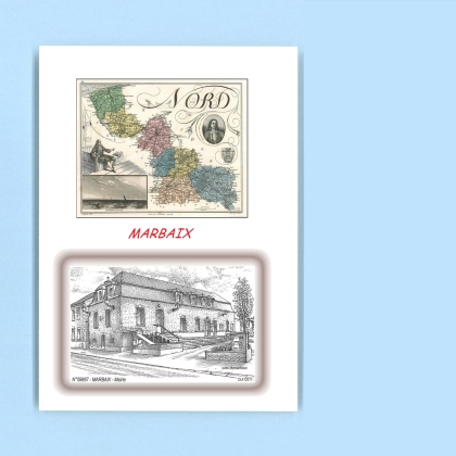 Cartes Postales impression Noir avec dpartement sur la ville de MARBAIX Titre : mairie