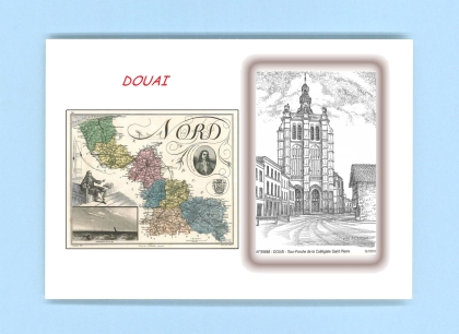 Cartes Postales impression Noir avec dpartement sur la ville de DOUAI Titre : tour porche de la collegiale s