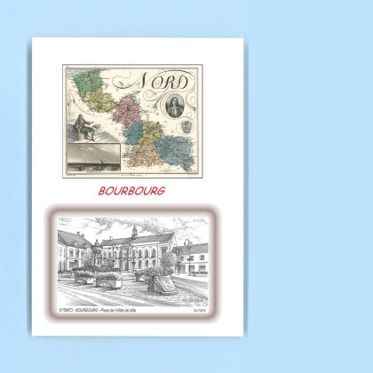 Cartes Postales impression Noir avec dpartement sur la ville de BOURBOURG Titre : place de l hotel de ville