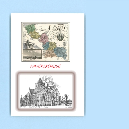 Cartes Postales impression Noir avec dpartement sur la ville de HAVERSKERQUE Titre : eglise