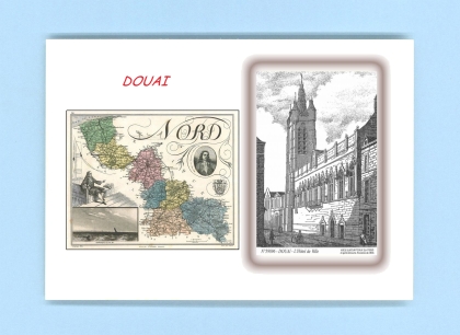 Cartes Postales impression Noir avec dpartement sur la ville de DOUAI Titre : l hotel de ville