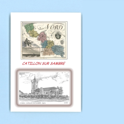 Cartes Postales impression Noir avec dpartement sur la ville de CATILLON SUR SAMBRE Titre : eglise