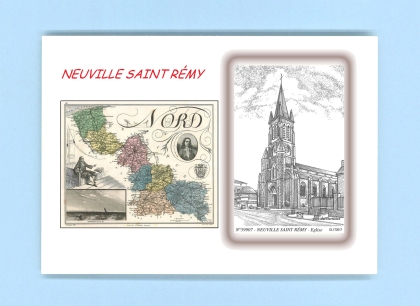Cartes Postales impression Noir avec dpartement sur la ville de NEUVILLE ST REMY Titre : eglise