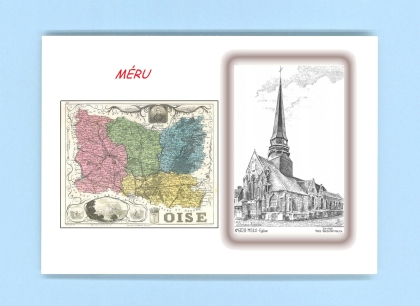 Cartes Postales impression Noir avec dpartement sur la ville de MERU Titre : eglise