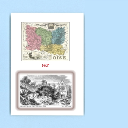 Cartes Postales impression Noir avec dpartement sur la ville de VEZ Titre : eglise et chateau