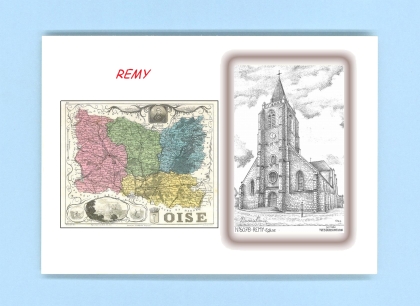 Cartes Postales impression Noir avec dpartement sur la ville de REMY Titre : eglise