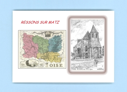 Cartes Postales impression Noir avec dpartement sur la ville de RESSONS SUR MATZ Titre : eglise